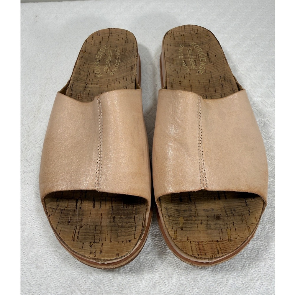 Kork-Ease Tutsi Slide Sandals Womens 9 Tan Leather Hippie Boho Cork Footbed EUC
